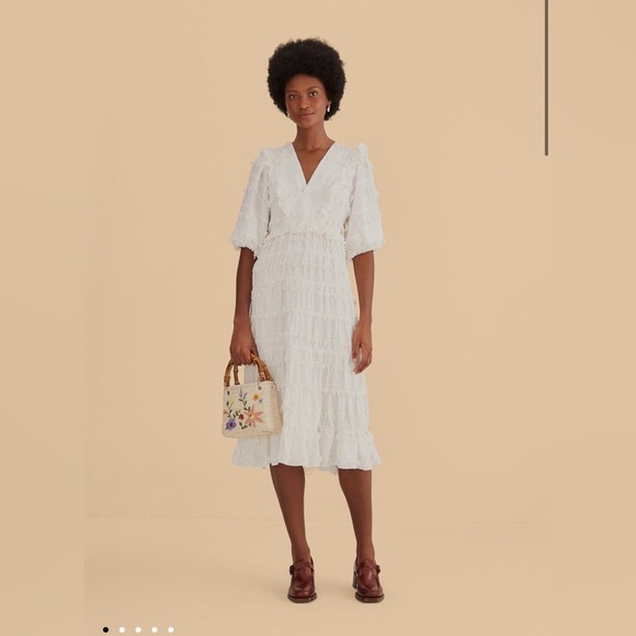 FARM Rio Dresses & Skirts - Farm Rio Off-White Ruffle Tassels Midi Dress